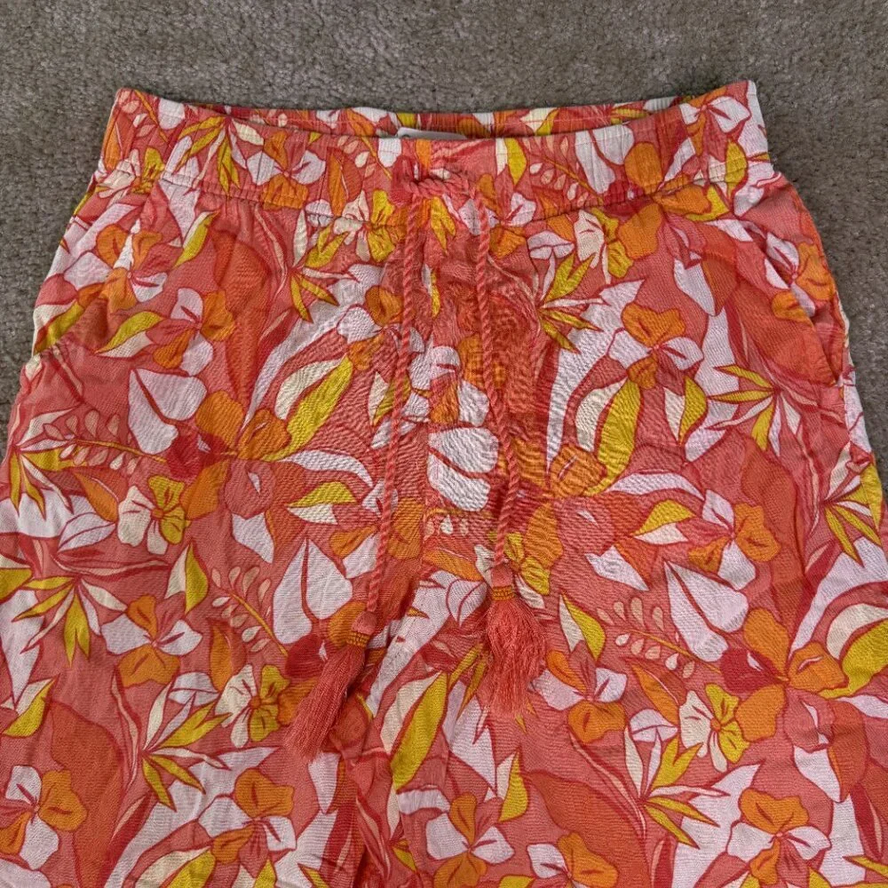 C&C California Linen Blend Sz L Wide Leg Cropped Colorful Floral Boho Pants E554 - Picture 2 of 11